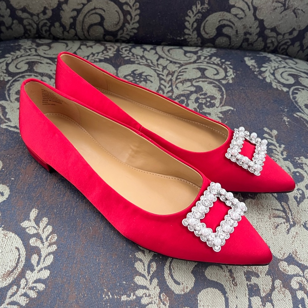 NIB- J Crew Ruby Satin Pointy Toe Jeweled Flats - Picture 4 of 10